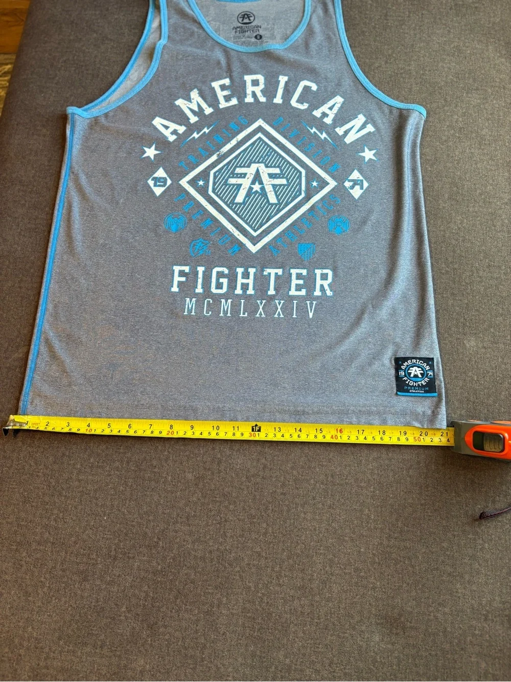 American Fighter Gray Tank Top with Blue Trim